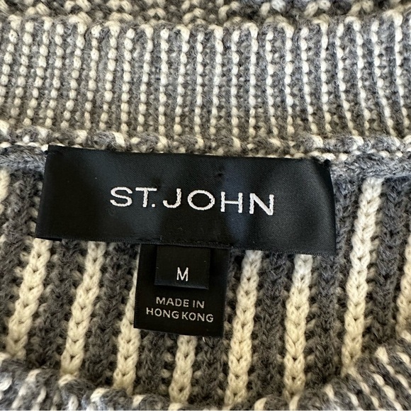 St. John Gray Wool Blend Striped Knit Button Up Cardigan Size M - Picture 13 of 16
